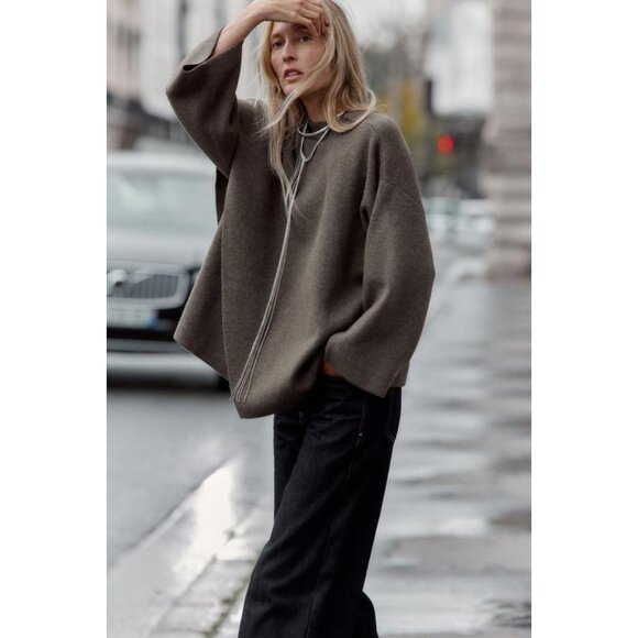 ZARA SHORT KNIT COAT WITH SCARF - Picture 3 of 7